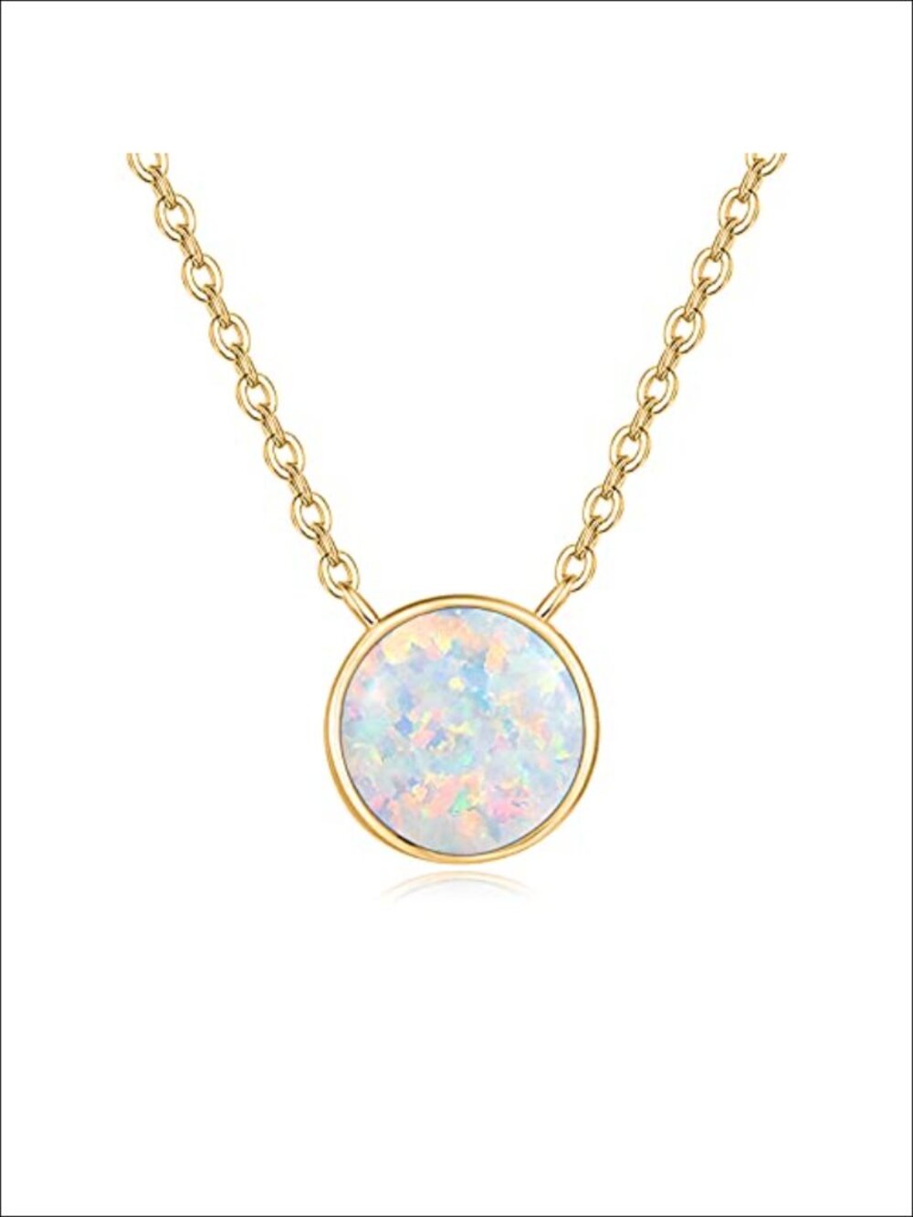 Dainty 8mm Opal Necklace 925 Sterling Silver Circle Pendant for Women